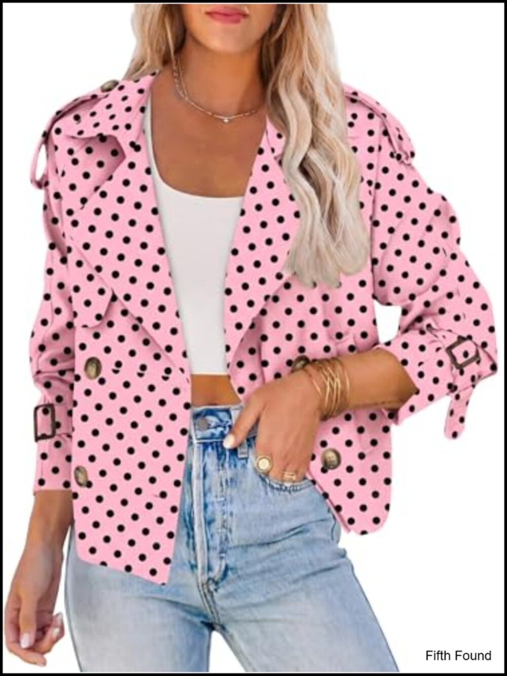 Women Double Breasted Crop Trench Coat Button Down Windbreaker